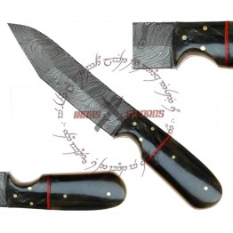 REBEL WOLF ALPHA COMMANDO TANTO DAMASCUS STEEL FORGED KNIFE BUFFALO HORN HANDLE